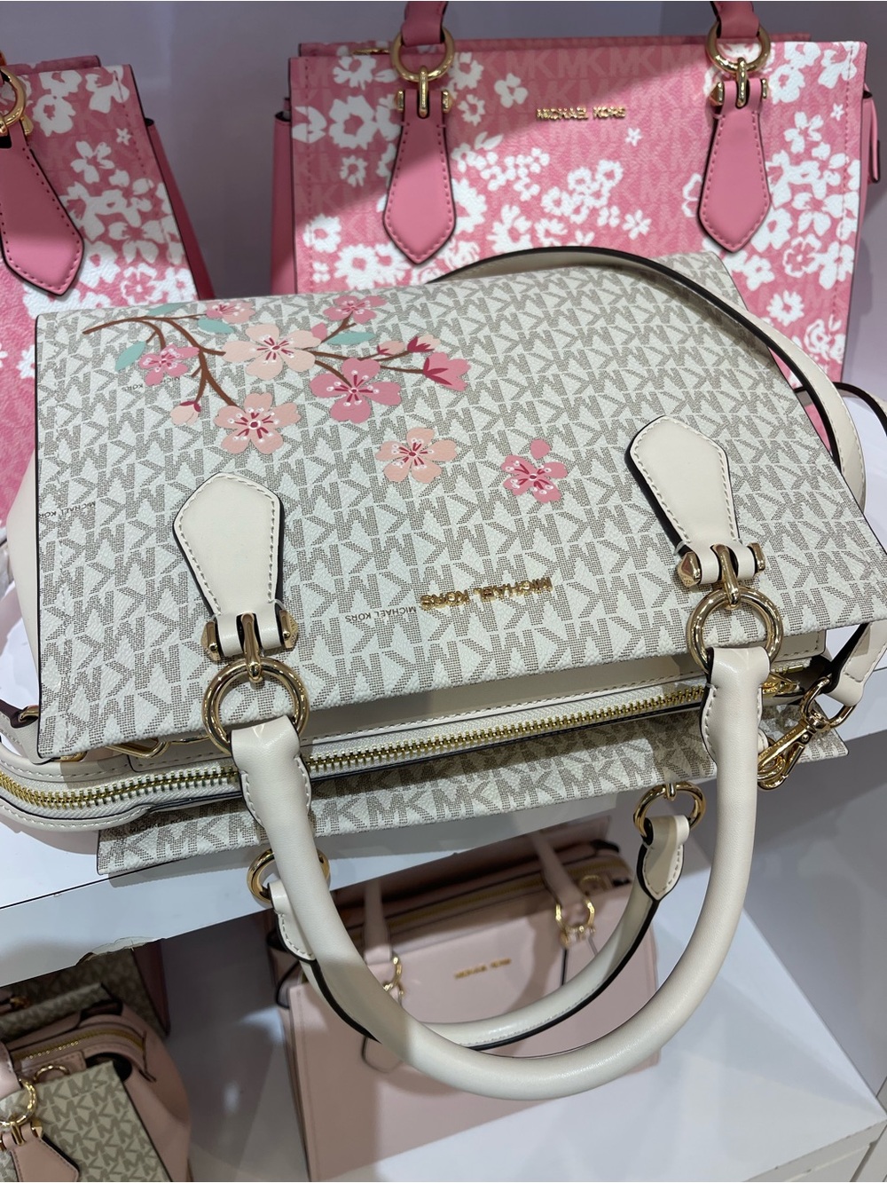 MICHAEL KORS Marilyn Md Embellished Signature Logo Satchel
Lt Cream Multi 
NWT - Picture 10 of 16
